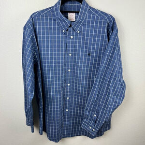 Brooks Brothers Men Large Blue Plaid Casual Button Down Long Sleeve Shirt